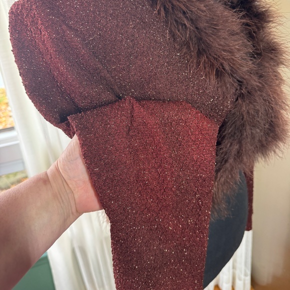 Vintage 80s bolero, burgundy gold thread, marabout feathers, Joseph Ribkoff, 8 - Picture 6 of 13